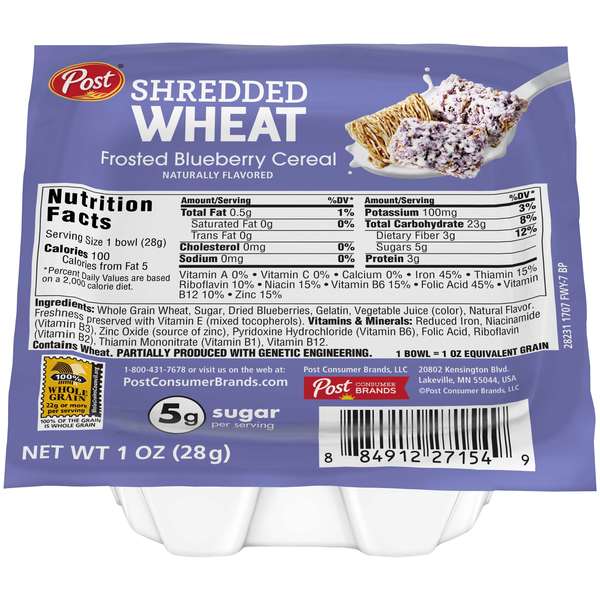 Post Post Blueberry Shredded Wheat Cereal 1 oz. Bowl, PK96 27154